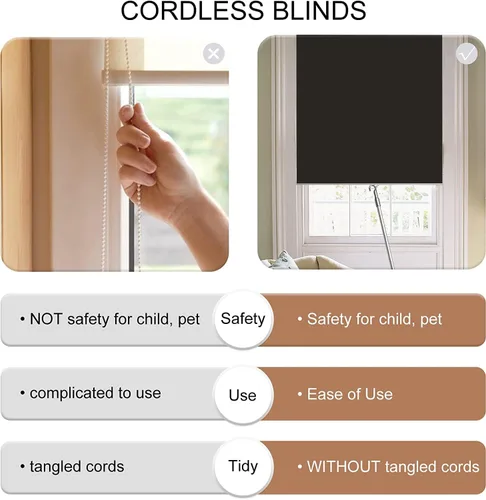 Vista 3 de Joydeco Persianas enrollables opacas sin cordón para oscurecer la habitación, persianas enrolladas con sistema de resorte, protección UV, persianas