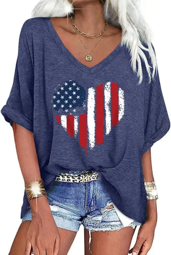 Vista 14 de UNCLECAT Camisetas de gran tamaño con cuello en V para mujer, camisas de manga corta de verano, holgadas, casuales