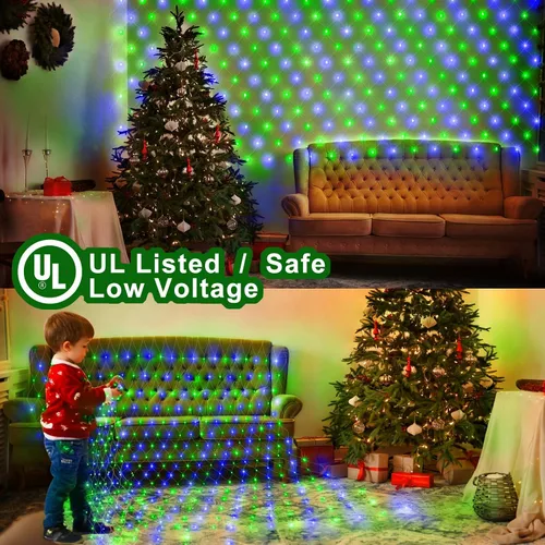Vista 6 de KNONEW Paquete de 2 Luces de Red de Navidad de 420 LEDs de 13 pies x 6.6 pies, Luz de Malla para Exteriores Conectable Impermeable con 8 Modos