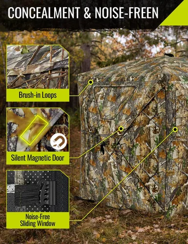 Vista 10 de TIDEWE Hunting Blind 270°Full See Through with Windproof Curtain, Silent Magnetic Door & Sliding Windows, Pop Up Ground Blind with Carrying Bag