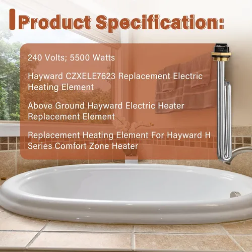 Vista 7 de CZXELE7623 Elemento calefactor eléctrico de repuesto para calentadores Hayward H Series Comfort Zone - 5.5KW 240V