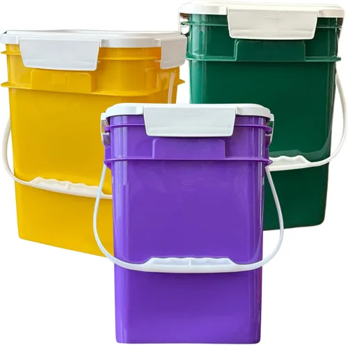Vista 8 de House Naturals Cubo cuadrado de grado alimenticio de 4 galones con asas de plástico y tapa (paquete de 3) recipientes fabricados en Estados Unidos