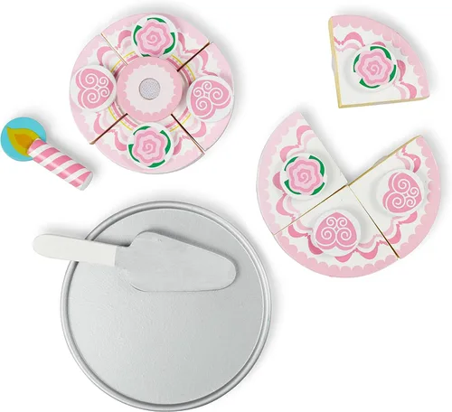 Vista 9 de Juguete de madera en forma de pastel de fiesta de tres capas Melissa & Doug, construcción robusta con pestañas autoadhesivas, gran regalo para niñas