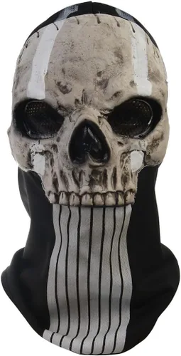 Vista 2 de Máscara de calavera de terror de carnaval de Halloween, máscara de fantasma, máscara de terror de calavera de cara completa CS Cosplay