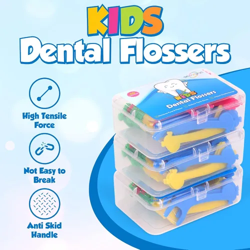 Vista 2 de Palillos de hilo dental para niños - Paquete de 3 (120 unidades) - Palillos de hilo dental seguros para niños y niños para toda la familia - Diseño