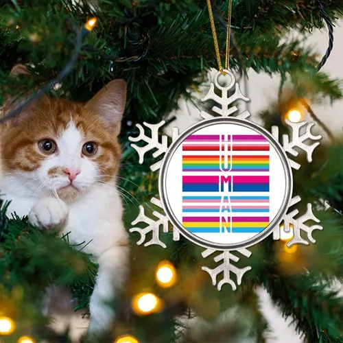 Vista 4 de Adorno de Navidad de metal gay con copo de nieve de metal, homosexuales, lesbianas, homosexuales, adornos de Navidad para árbol, derechos