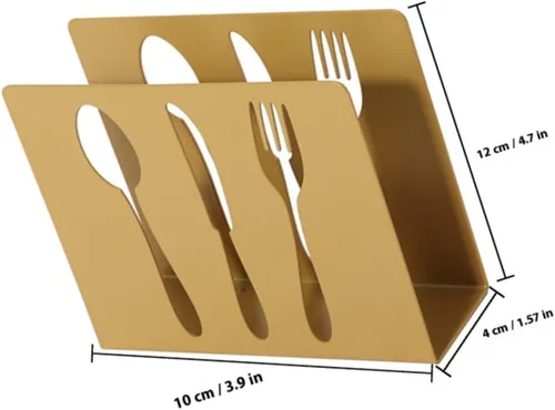 Vista 2 de Metal Upright Napkin Holder Stand, Square Hollow Cutout Design with Fork and Knife Ornament, Modern Style Tissue Storage for Restaurant and Home