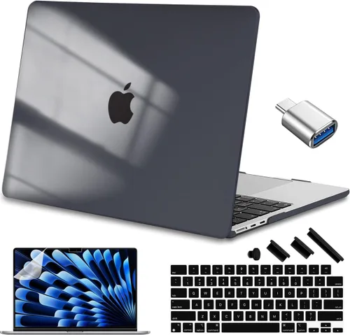 Vista 22 de Compatible con MacBook Air de 15 pulgadas M2 M3 versión 2023 2024, funda rígida de plástico, funda de teclado y protector de pantalla y adaptador