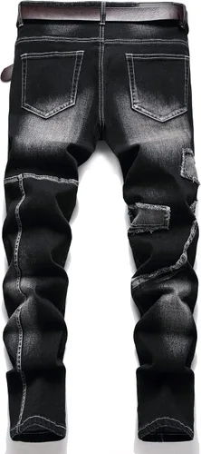 Vista 2 de XIMXIMMTIAN Jeans rectos de mezclilla para hombre con diseño de motociclista