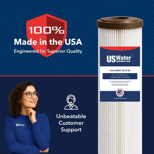 Vista 2 de US Water Systems Cartucho de filtro plisado de 2.5 x 9.75 pulgadas, 20 micrones, fabricado en los Estados Unidos