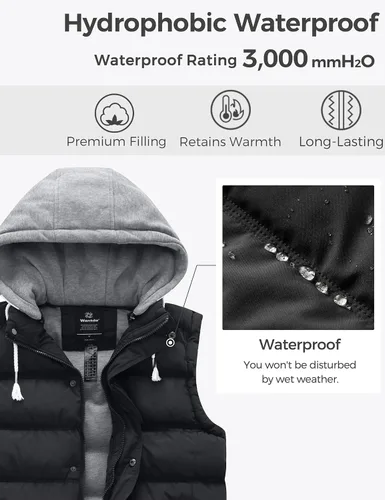 Vista 5 de Wantdo - Chaleco con relleno acolchado para mujer, con capucha desmontable