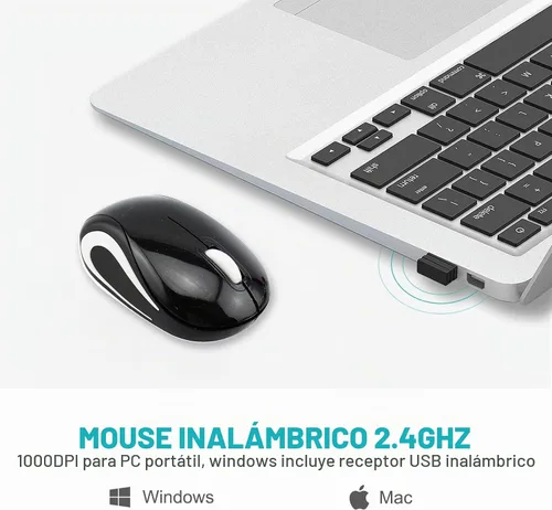 Vista 2 de Mini mouse inalámbrico para computadora, tamaño pequeño, portátil, compacto de viaje, USB óptico de 3 botones, 1000 DPI, mouse inalámbrico para Negro