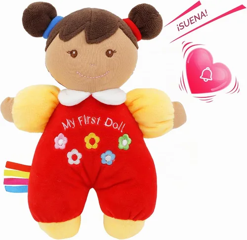 Vista 6 de June Garden 9" Mi primera muñeca Ava - Muñeca de bebé de felpa suave - Vestido rojo
