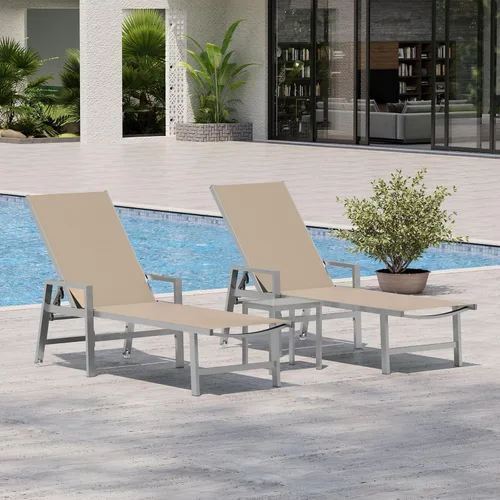 Vista 15 de Vexwalx Tumbona para patio al aire libre con ruedas y reposabrazos, sillas reclinables ajustables de aluminio de 5 posiciones, sillas de playa al