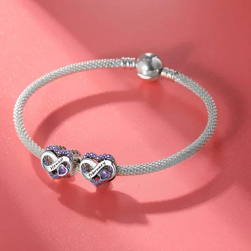 Vista 2 de Abalorios de plata de ley 925 con forma de corazón de amor, Plata esterlina