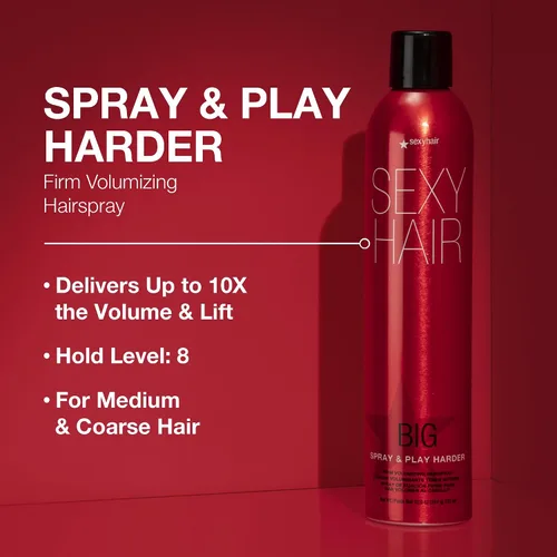 Vista 2 de SexyHair - Laca voluminizadora para el cabello Big Spray & Play Harder Firm, sujeción y brillo todo el día, con resistencia a la humedad hasta 72