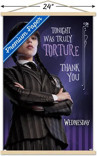 Vista 3 de Trends International Miércoles - Póster de pared de tortura, 22.37 x 34.00 pulgadas, paquete de impresión premium y colgador de madera de haya