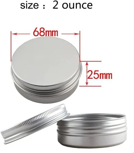 Vista 2 de Tarros vacíos de aluminio de 2 onzas con tapa de rosca con tapas, 75 latas de velas redondas, recipientes cosméticos recargables para bálsamo