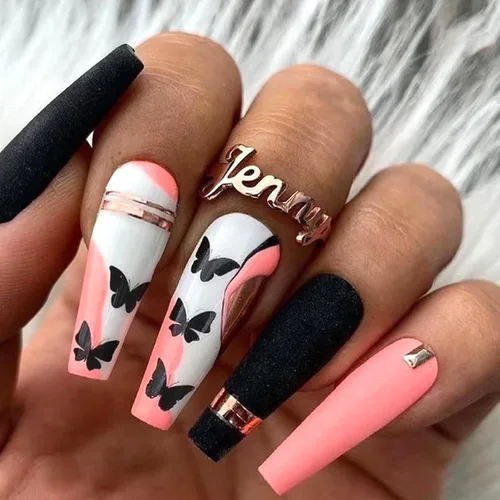 Vista 11 de Aurora - Uñas postizas a presión degradadas, uñas postizas largas de almendra, diseño de sol y luna brillante, uñas artificiales reutilizables