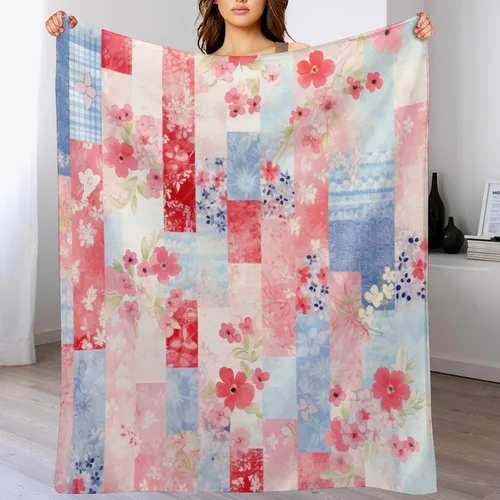 Vista 7 de Manta de verano con parches bohemios, vintage, bohemia, acogedora manta de franela para sofá, cama para niños y adultos, 30 x 40 pulgadas, manta