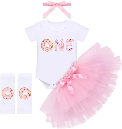 Vista 8 de ODASDO Conjunto de 4 piezas para bebé niña con forma de dona de 1/2/1º/2º/3º/3º cumpleaños para tarta