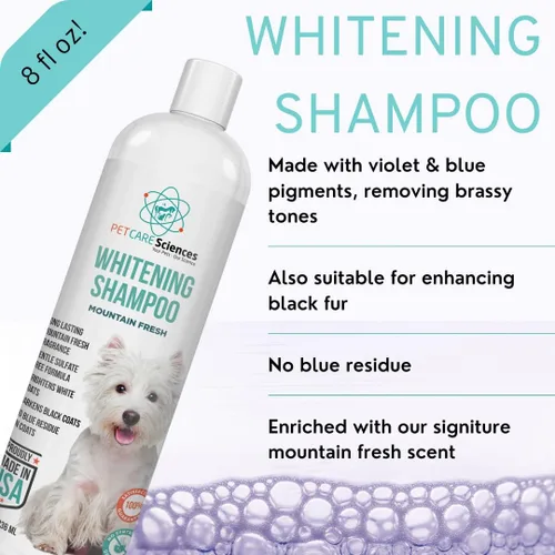 Vista 2 de Champú blanqueador para perros de 8 onzas líquidas – Champú para perros blancos – Champú para cachorros para abrigos blancos – Blanqueador de pelo