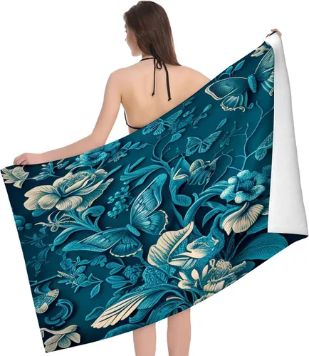 Vista 26 de Toalla de playa y piscina con diseño de bandera de línea azul en blanco y negro, toalla de playa grande suave y absorbente para natación, deportes
