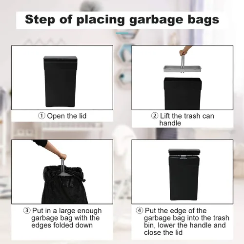 Vista 3 de Basurero automático de 50 litros/13.2 galones para cocina, sin contacto, de alta capacidad, resistente a las manchas, con tapa (1, negro)
