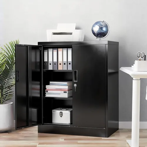 Vista 8 de BESFUR Armarios de almacenamiento de metal con estantes y puertas, armario de almacenamiento con cerradura de 36" de altura para oficina en casa