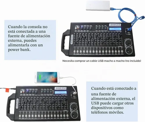 Vista 3 de Controlador de luz de escenario DMX 512 - Controlador de luces DMX de 512 canales con programa integrado y función de interruptor DIP RDM