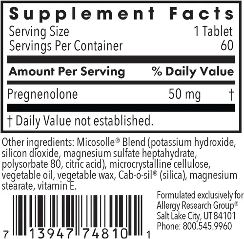 Vista 2 de Allergy Research Group - Pregnenolone 50mg Micronized Lipid Matrix 60t, Azul