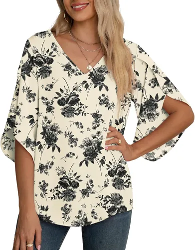 Vista 20 de Blusas de gasa con mangas 3/4 arrugadas de otoño para mujer de Jouica 01amy Verde
