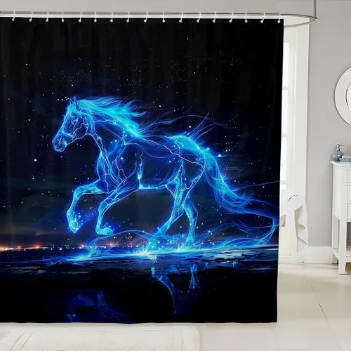 Vista 10 de Homewish Cortina de ducha de sirena azul con diseño de princesa sirena, juego de cortina de ducha para niños y adultos, cortina de baño subacuática