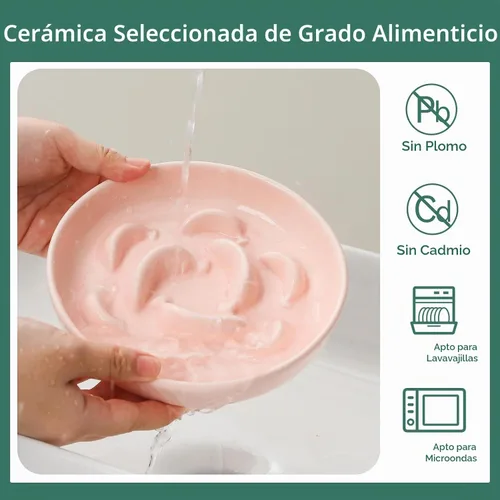 Vista 5 de Cuenco de cerámica del gato del alimentador lento, 6,3" alimentador Cuenco rosa pastel