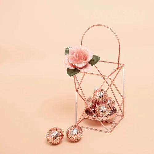 Vista 3 de 6 bolas de cristal de 2 pulgadas de ancho de oro rosa para colgar para fiestas, bodas, eventos, cumpleaños, adornos de Navidad