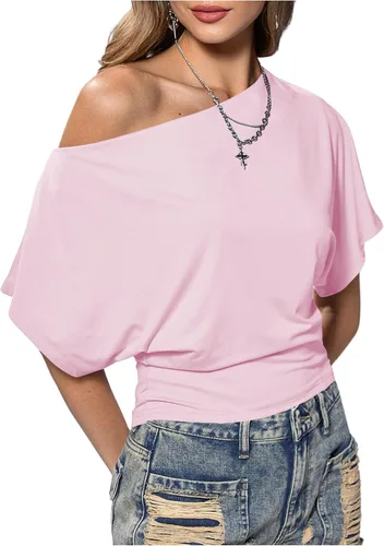 Vista 32 de SweatyRocks Women's Off The Shoulder Tops Asymmetrical Summer Going Out Top Negro