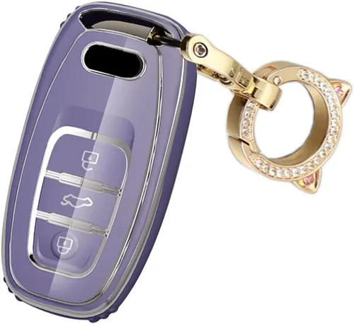 Vista 6 de ontto Funda para llavero compatible con Audi Q5 SQ5 Q3 Q7 Q8 A3 A4 A5 A6 A7 llavero remoto sin llave, carcasa brillante con borde plateado negro