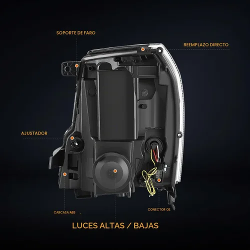 Vista 5 de PM PERFORMOTOR Switchback - Conjunto de faros delanteros LED con proyector cuadrado cuádruple Carcasa negra/esquina ámbar
