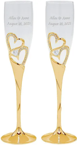 Vista 2 de Fun Express Flautas de boda personalizadas prémium con corazón apilado dorado - Decoración para el hogar
