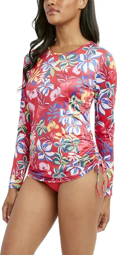 Vista 2 de Caribbean Joe Camiseta de natación estándar de manga larga para mujer, ajustable, con lazo lateral, protección solar UPF de secado rápido