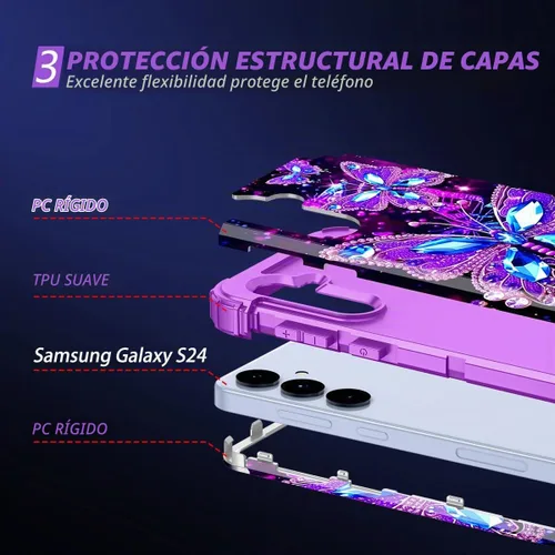 Vista 4 de Miqala Funda para Galaxy S24 5G, brilla en la oscuridad, tres capas, resistente, a prueba de golpes, protección completa, parachoques de plástico