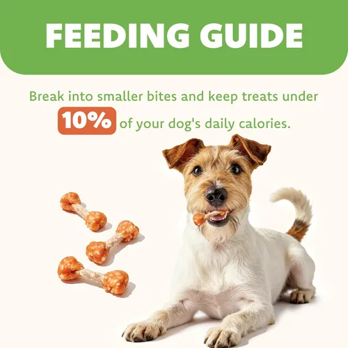Vista 6 de MON2SUN Golosinas para perros, mini masticables de cuero crudo de 9 onzas, mancuernas de pollo con arroz para perros pequeños y razas de juguete