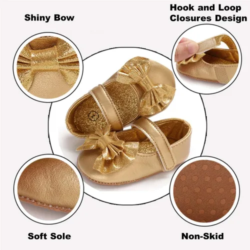 Vista 2 de BENHERO Infant Baby Girls Mary Jane Flats Shoes with Bowknot Non Slip Soft Sole PU Leather First Walker Cirb Shoes Toddler Princess Wedding Dress