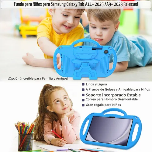 Vista 2 de LTROP Funda para Samsung Galaxy Tab A11 Plus 2025 / A9 Plus 2023 de 11 pulgadas con asa de correa para el hombro y soporte, funda a prueba de golpes