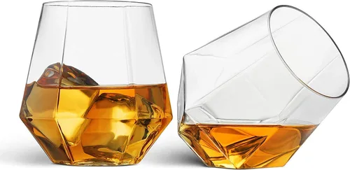 Vista 2 de Munfix Copas de vino de plástico sin tallo, paquete de 32 – en forma de diamante, irrompibles, desechables, de 12 onzas, de plástico transparente