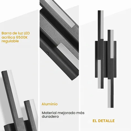 Vista 8 de Benkut - Aplique de pared LED moderno negro remoto para baño