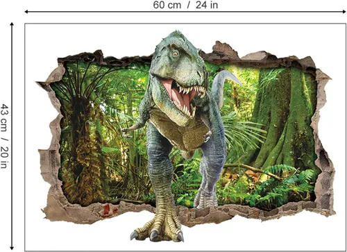Vista 5 de Calcomanías de pared de bosque de dinosaurios 3D, calcomanías de pared aplastadas, decoración artística para niños, dormitorio, guardería, bricolaje