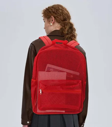 Vista 6 de Mochila de malla resistente, bolsa de malla transparente para estudiantes universitarios, Rojo -, Classic
