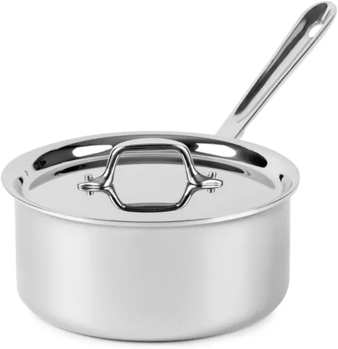 Vista 14 de All-Clad D3 Cacerola de Acero Inoxidable de 3 Capas 1 Cuarto Inducción Horno Gratinador Seguro 600F Ollas y Sartenes, Utensilios de Cocina Plateado