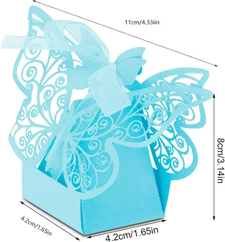 Vista 7 de Caja de azúcar, 100 cajas de chocolate de azúcar para decoración de boda para cumpleaños de boda (azul)